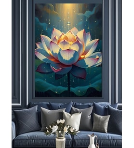 Suyun İçinde Parlayan Lotus Çiçeği Dekoratif Kanvas - Mdf Ahşap Tablo