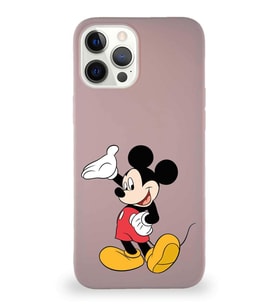 Apple iPhone 12 Pro Max Soft Premier Kapak Mickey Mouse-C Tasarımlı Silikon Kılıf - Pudra (Şeffaf)