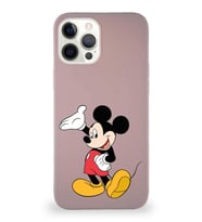 Apple iPhone 12 Pro Max Soft Premier Kapak Mickey Mouse-C Tasarımlı Silikon Kılıf - Pudra (Şeffaf)