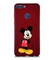 Huawei P Smart Soft Premier Kapak Mickey Mouse-B Tasarımlı Silikon Kılıf - Mürdüm (Şeffaf)