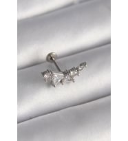 316L Çelik Gümüş Renk Zirkon Taşlı Tragus Piercing TJ-PR1337