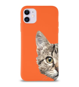 Apple iPhone 11 Uyumlu Lansman Kılıf Catface Tasarımlı İçi Kadife Kapak-Turuncu (Şeffaf)