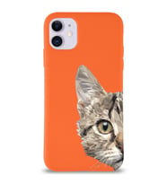 Apple iPhone 11 Uyumlu Lansman Kılıf Catface Tasarımlı İçi Kadife Kapak-Turuncu (Şeffaf)