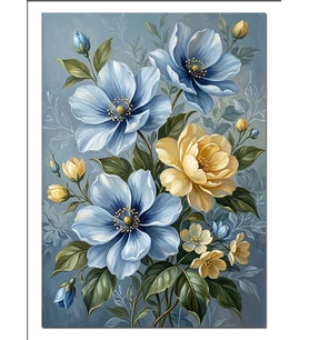 Mavi Beyaz Çiçekler Pastel Buket Dekoratif Kanvas - Mdf Ahşap Tablo