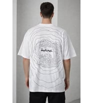 Erkek Bisiklet Yaka Baskılı Kısa Kollu Tişört Streetwear Günlük Basic Pamuklu T-shirt - Beyaz