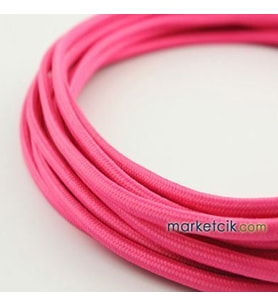 Marketcik 2x0,50mm Koyu Pembe Renk Dekoratif Örgülü Kumaş Kablo, 1 Metre