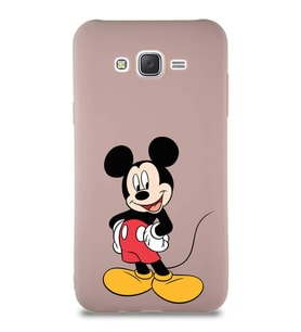 Samsung Galaxy J7 Core Soft Premier Kapak Mickey Mouse-E Tasarımlı Silikon Kılıf - Pudra (Şeffaf)