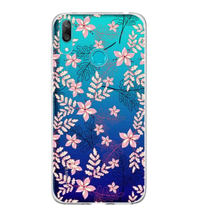 Huawei Y7 2019 Uyumlu Kapak Floral Kırmızı Tasarımlı Şeffaf Silikon Kılıf