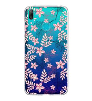 Huawei Y7 2019 Uyumlu Kapak Floral Kırmızı Tasarımlı Şeffaf Silikon Kılıf