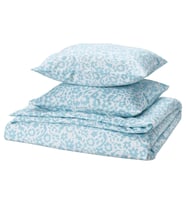 IKEA CYMBALBLOMMA beyaz-mavi 240x220/50x60 cm çift kişilik nevresim seti