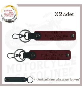 Hız Aşıklarına İsim Plaka ve 0 Rh (-) Kan Grubu Yazılı Özel Hediye x2' li Set Anahtarlık, Bordo-Laci (Çok Renkli)