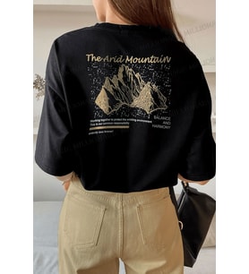 Unisex Arid Mountain Baskılı T-shirt (Siyah)