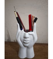 Modern Tasarım Yüz Figürlü Dekoratif Kalemlik ve Fırçalık - Beyaz 15 cm Ofis ve Masaüstü Aksesuarı