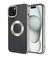 iPhone 15 Kılıf Köşeleri Renkli Şeffaf Kamera Korumalı Silikon Luxury Kapak (Titanyum Parlak)