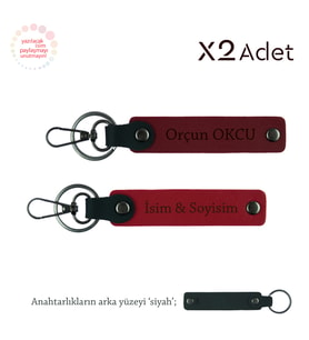 Sevgiliye Anlamlı Armağan, İsim & Soyisim Yazılı 2’li Anahtarlık Seti, Kırmızı-Bordo-Siyah