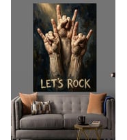 Let'S Rock Yazan Güçlü Eller Dekoratif Kanvas - Mdf Ahşap Tablo