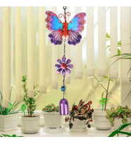 Feng Shui Kelebek Tasarımlı Cam İşlemeli Rüzgar Çanı Bahçe Balkon Dekorasyon Ürünü Ev Hediyesi 40 cm (Gümüş)