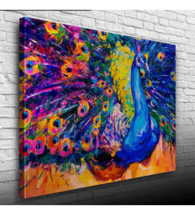 Mavi Renkli Tavus Kuşu Yağlıboya Kanvas Tablo 50 x 70