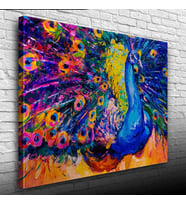 Mavi Renkli Tavus Kuşu Yağlıboya Kanvas Tablo 50 x 70