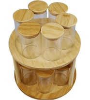 BYBARS 12li Standlı Baharatlık Takım Organizer Bambu Kapak Ahşap Stand