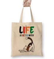 Live Is Better With Cat Funny Cat Lover Gifts For Women Men Kids Bez Çanta Uzun Saplı