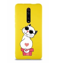 Xiaomi Mi 9T Pro Soft Premier Kapak Coolcat Tasarımlı Silikon Kılıf - Sarı (Şeffaf)