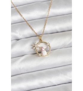 316L Çelik Zincir Gold Zirkon Taşlı Yılbaşı Temalı Kadın Kolye TJ-BKO10704