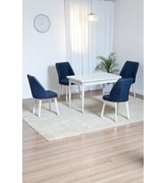 ARVEN Beyaz MDF 70x110 Sabit Mutfak Masası Takımı Beyaz Metal Ayak 4 Lacivert Sandalye