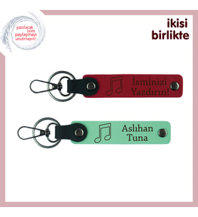 İlk Konser Hatırasına Uygun Hediyelik, Nota Temalı Deri Anahtarlık Seti, Kırmızı-Açık Yeşil
