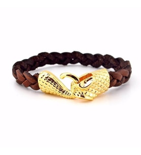 ALTIN KAPLAMA OUROBOROS YILAN DERİ ERKEK BİLEKLİK M005A