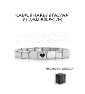 Çelik İtalyan Charmlı Bileklik Kişiye Özel Harfli Kalpli Charm Bileklik 316L Çelik Antialerjik