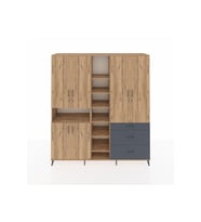 Hyperion Dolap 13 Raflı 3 Çekmeceli 6 Kapaklı 220x44x243 Çam-Çam/Antrasit