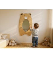 AYICIK FİGÜRLÜ DEKORATİF ÇOCUK ODASI BOY AYNASI (Kahverengi-Siyah)