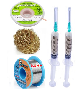 Havya Ucu Temizleme Teli Flux,lehim Emme Tel 1,5mm ve Lehim Teli Soldering 63SN/37PB Flux %1-3 40GR 0,5mm ST03