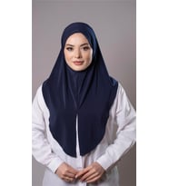 Lacivert Pratik Hazır Geçmeli Tesettür Eşarp Sandy Kumaş Yırtmaçlı Düz Hijab 2310_02