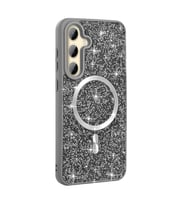Samsung Galaxy S24 FE Uyumlu Kılıf Pırlanta Tasarımlı M-safe Şarj Özellikli Zore Mozaik Silikon Kapak (Gri-Gri)
