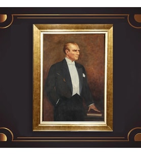Özel Seri Paspartulu Çerçeveli Atatürk Tablo l665 (Gold)