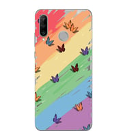 Huawei P30 Lite Uyumlu Renk ve Kelebek Desenli Şeffaf Telefon Kılıfı