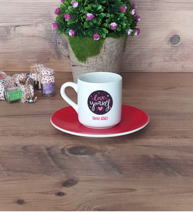 Love Yourself Türk Kahvesi Fincanı Kırmızı Motto