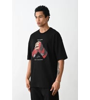 Unisex Baskılı Oversize T-Shirt - Siyah