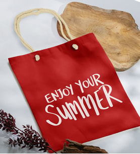 BK Gift Yaz Temalı Kırmızı Halat Saplı Kumaş Plaj Çantası -6, Baskılı Omuz Çantası, Alışveriş Çantası, Arkadaşa Hediye, Sevgiliye Hediye