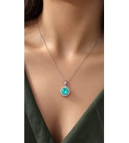 925 Ayar Gümüş Doğal Paraiba Taşlı Anturaj Kolye