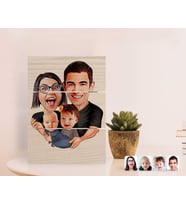 BK Gift Kişiye Özel Aile Karikatürlü Otantik Masaüstü Ahşap Palet Çerçeve-4 (Beyaz)