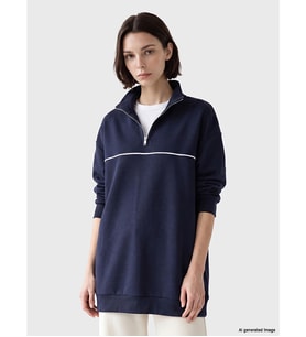 LCW Modest Lacivert Soft Touch Oversize Kadın Sweatshirt Tunik