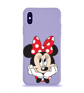 Apple iPhone X Uyumlu Lansman Kılıf Minnie Mouse Tasarımlı Altı Kapalı İçi Kadife Kaplı  Kapak (Şeffaf)
