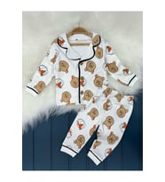 VaVbaby %100 Pamuk Kruvaze Yaka Önden Düğmeli Pig Mevsimlik Bebek Pijama Takım (Ay)