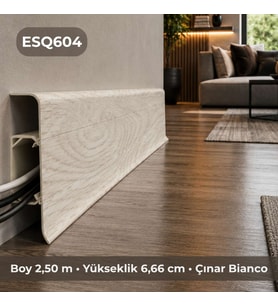 Esquero Kablo Kanallı PVC Süpürgelik 250 cm, Açılabilir Kapaklı, Çınar Bianco, ESQ604