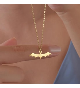 Kişiye Özel 925 Ayar Gümüş Yarasa Model Kolye (Gold)