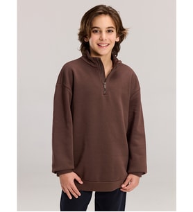 LCW Kids Kahverengi Dik Yaka Erkek Çocuk Kalın Sweatshirt