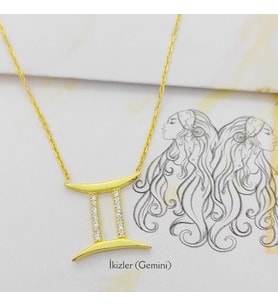 Gümüş İkizler Burç Kolye 925 Ayar